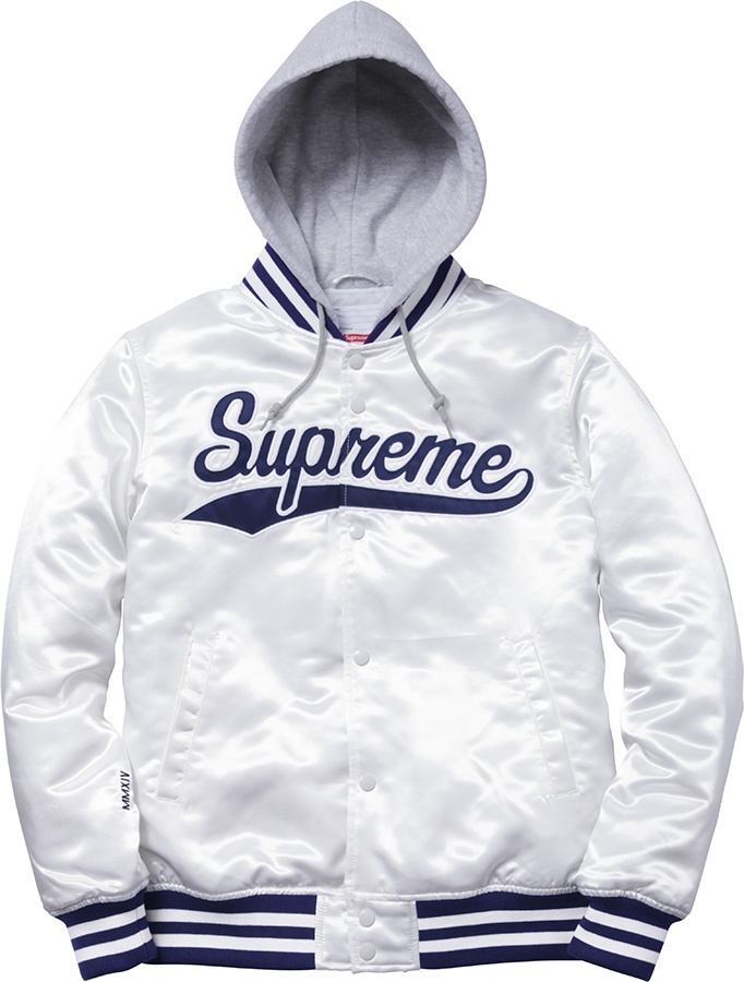 Hooded Satin Varsity Jacket view 5